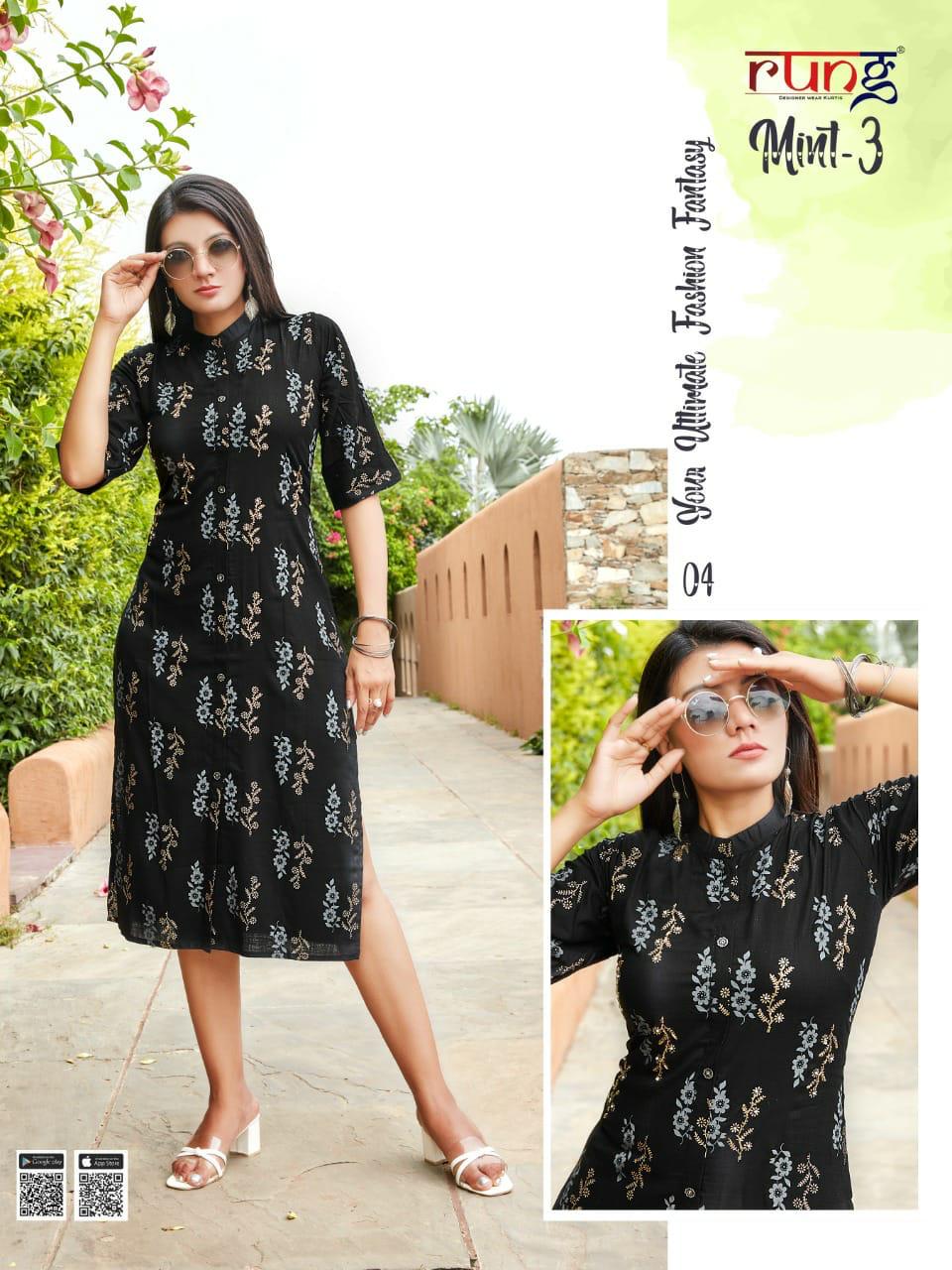Rung Mint 3 Heavy Slub Rayon Casual Wear Designer Kurti Collection